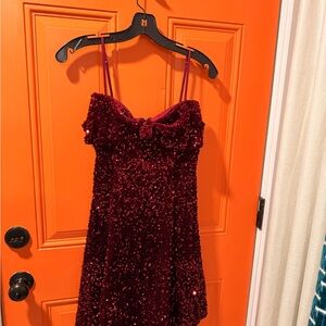 Elegant Burgundy Cocktail Sequin Dress